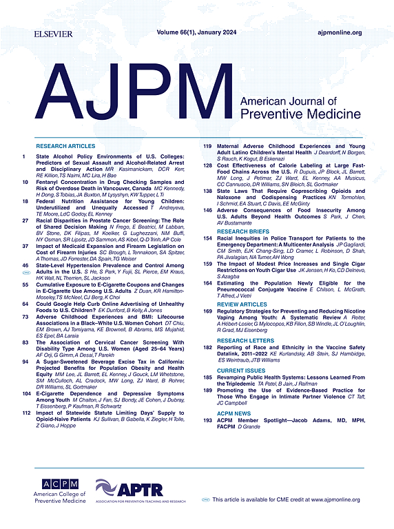 Go to journal home page - American Journal of Preventive Medicine